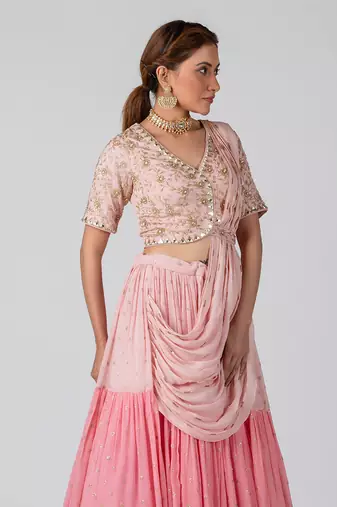 Pink Georgette Crepe Lehenga