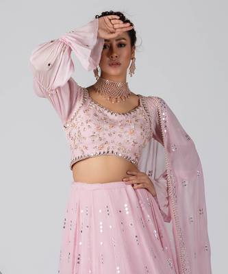 Pink Georgette Lehenga 3