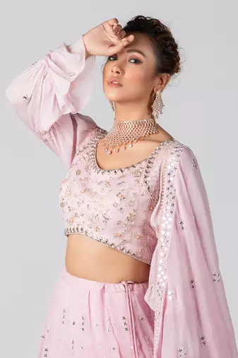Pink Georgette Lehenga