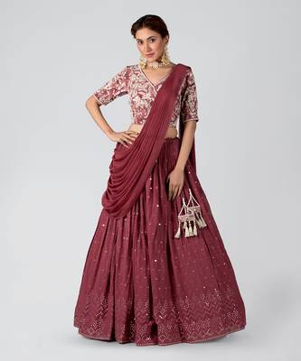 Dark Mauve Georgette Lehenga 1