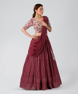 Dark Mauve Georgette Lehenga 3