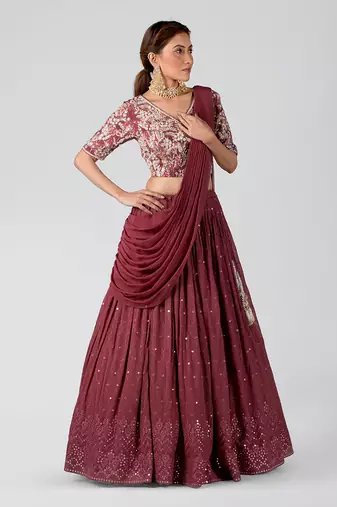 Dark Mauve Georgette Lehenga
