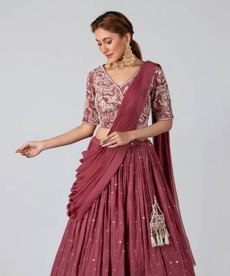 Dark Mauve Georgette Lehenga 4