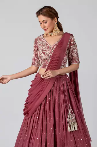 Dark Mauve Georgette Lehenga