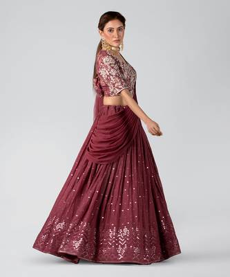 Dark Mauve Georgette Lehenga 5