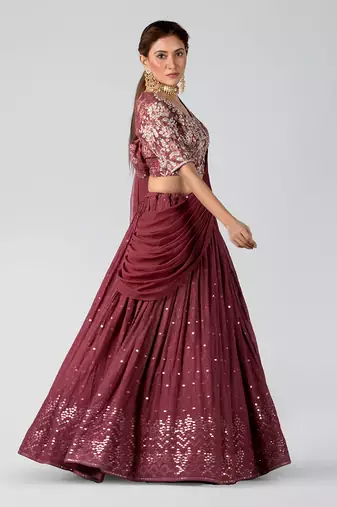 Dark Mauve Georgette Lehenga