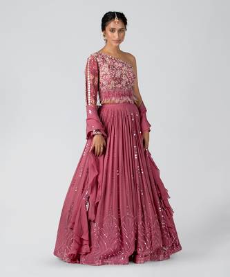 Dark Mauve Georgette Lehenga 1