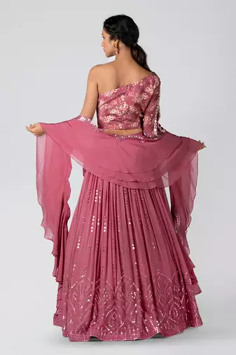 Dark Mauve Georgette Lehenga