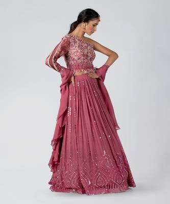 Dark Mauve Georgette Lehenga 3