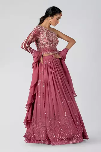 Dark Mauve Georgette Lehenga