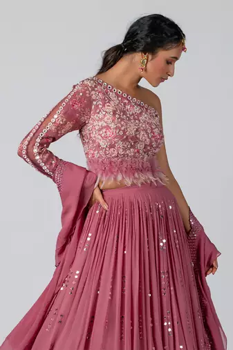 Dark Mauve Georgette Lehenga