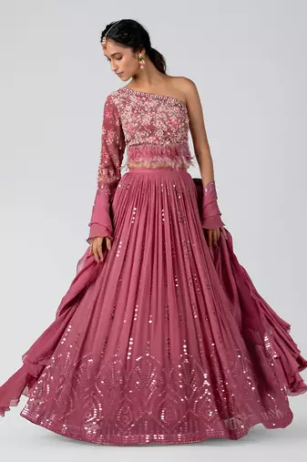 Dark Mauve Georgette Lehenga