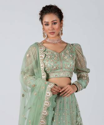 Sea Green Organza Bridal Lehenga 2