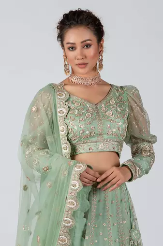Sea Green Organza Bridal Lehenga
