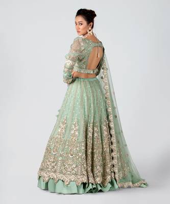 Sea Green Organza Bridal Lehenga 3