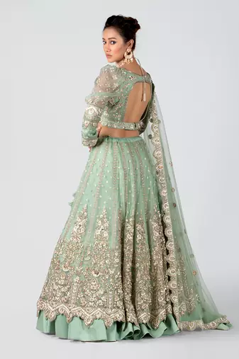 Sea Green Organza Bridal Lehenga