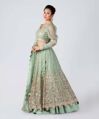 Sea Green Organza Bridal Lehenga 4