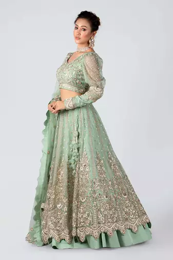 Sea Green Organza Bridal Lehenga