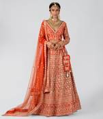 Orange Raw Silk Bridal Lehenga