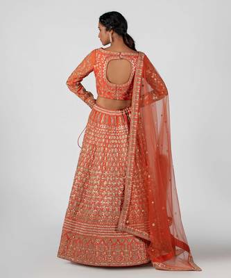 Orange Raw Silk Bridal Lehenga 2