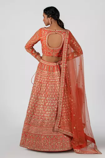 Orange Raw Silk Bridal Lehenga