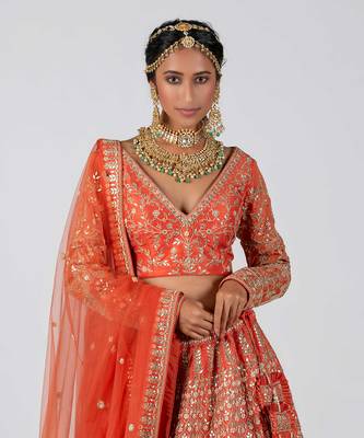 Orange Raw Silk Bridal Lehenga 3