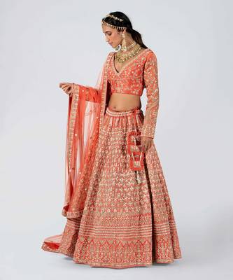 Orange Raw Silk Bridal Lehenga 4