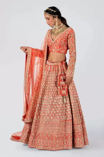 Orange Raw Silk Bridal Lehenga