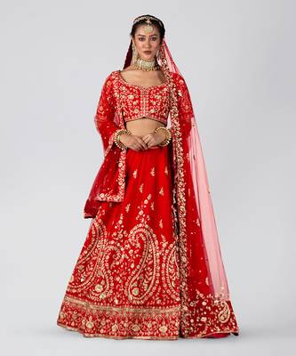 Red Raw Silk Bridal Lehenga 1