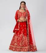 Red Raw Silk Bridal Lehenga