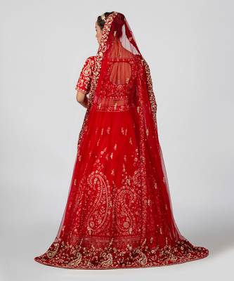 Red Raw Silk Bridal Lehenga 2
