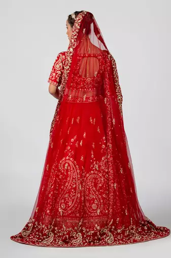 Red Raw Silk Bridal Lehenga