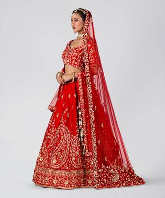 Red Raw Silk Bridal Lehenga 3