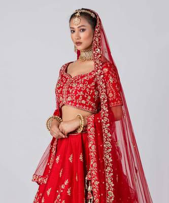 Red Raw Silk Bridal Lehenga 4