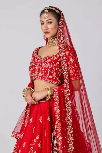 Red Raw Silk Bridal Lehenga