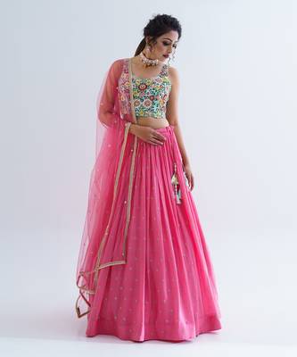 Pink Georgette Crepe Lehenga 1