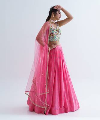 Pink Georgette Crepe Lehenga 2