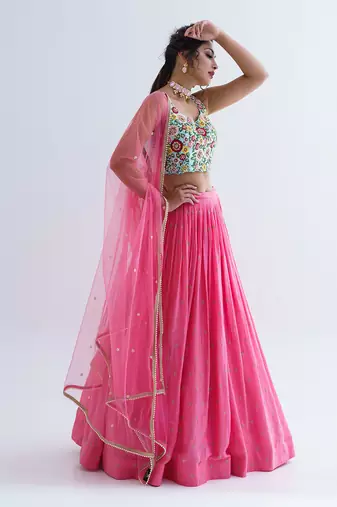 Pink Georgette Crepe Lehenga