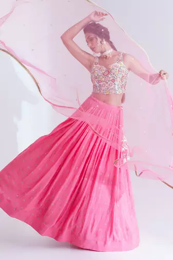 Pink Georgette Crepe Lehenga