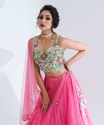 Pink Georgette Crepe Lehenga 4