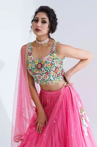 Pink Georgette Crepe Lehenga