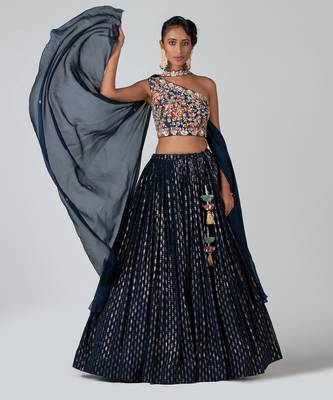 Navy Blue Crepe Lehenga 1