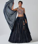 Navy Blue Crepe Lehenga