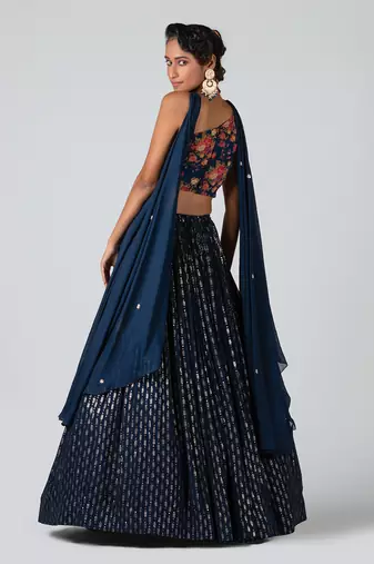 Navy Blue Crepe Lehenga