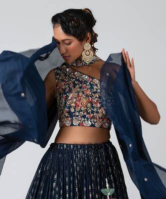 Navy Blue Crepe Lehenga 3