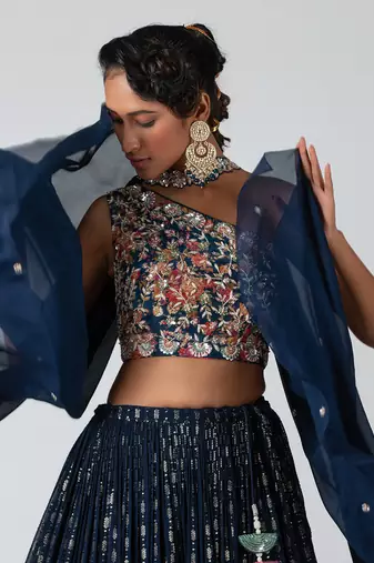 Navy Blue Crepe Lehenga