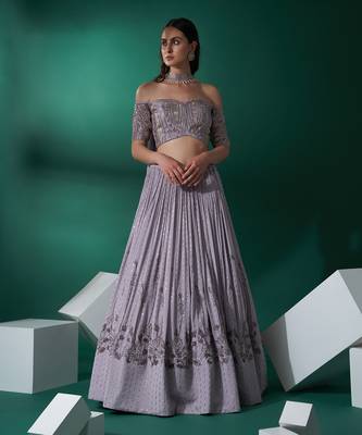 Lilac Satin Silk Lehenga 1