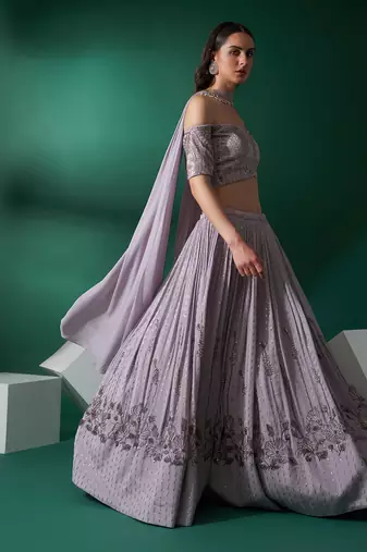Lilac Satin Silk Lehenga