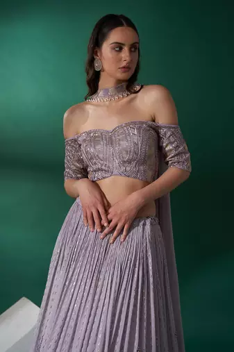 Lilac Satin Silk Lehenga