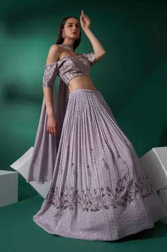 Lilac Satin Silk Lehenga